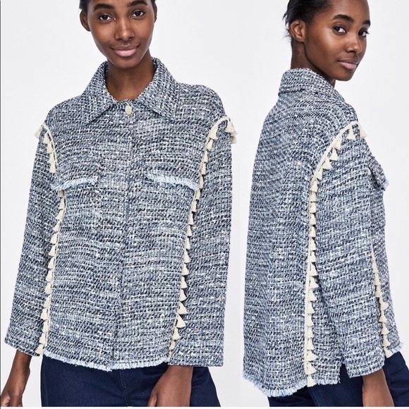Zara Jackets & Blazers - Zara tweed jacket with tassels sz M